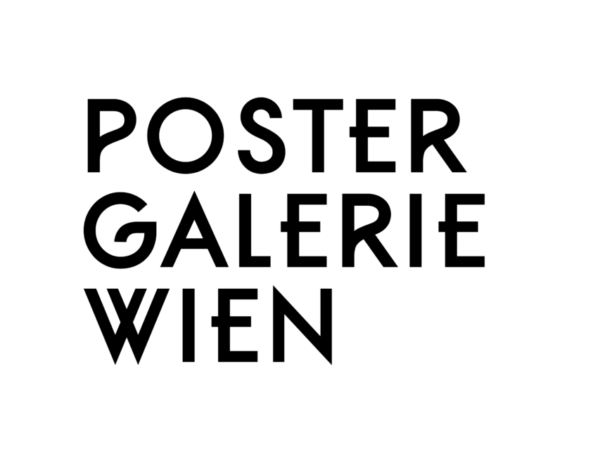 Logo der Postergalerie Wien - der Schriftzug ist in ausgeschrieben und verwendet eine Font, die sich an einer Mischung zwischen Futura und Art Deco bewegt.